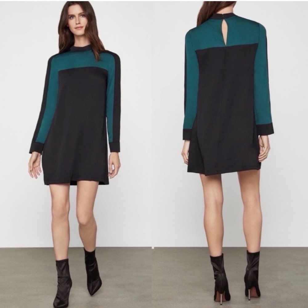 BCBGMaxAzria Black Green Color Block Long Sleeve Dress Size XS NWT NEW